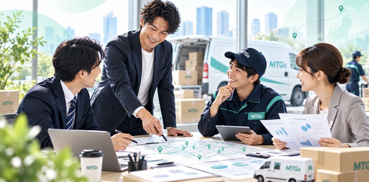 地図や資料を囲んで採用の打ち合わせをするスタッフ